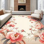 Coral Peony Floral Decorative Rug