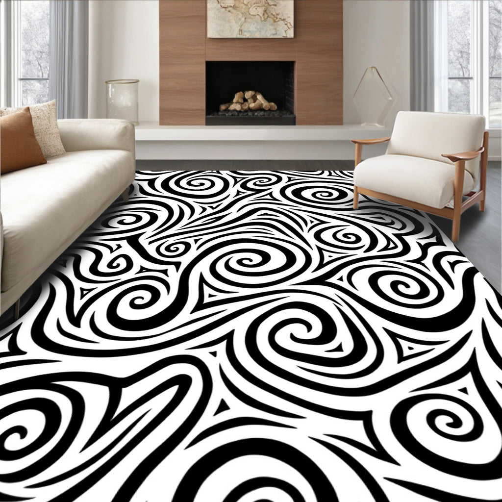 Bold Swirling Abstract Line Art Rug