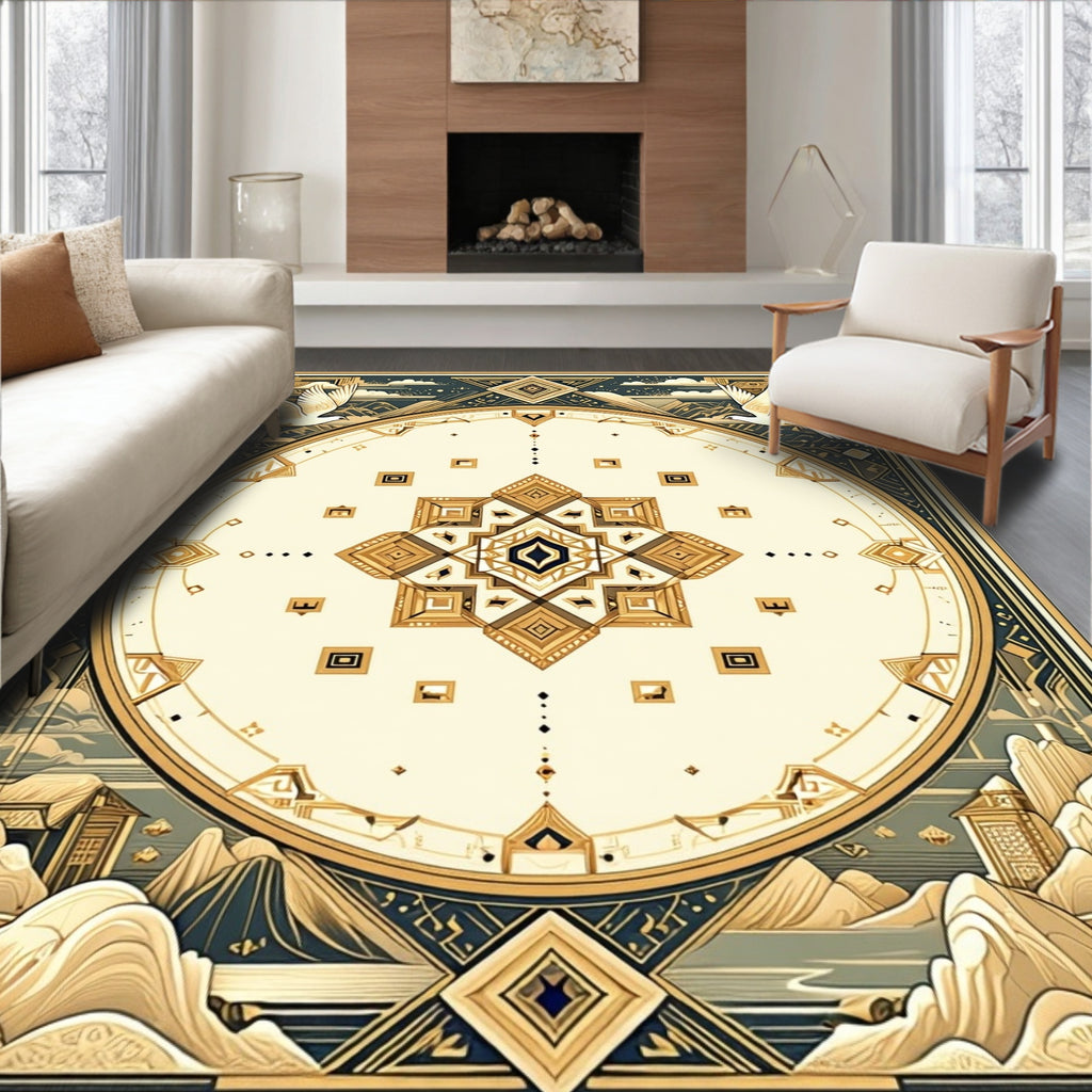Majestic Golden Dove Geometric Mandala Rug