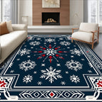 Winter White Snowflake Blue Border Rug