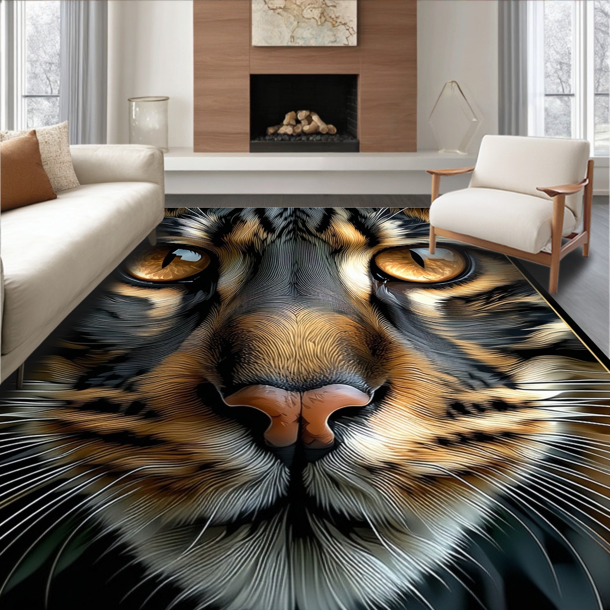 Feline Portrait 2 Abstract Fur Design Rug