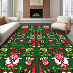 Folk Art Red Green Floral Animal Rug