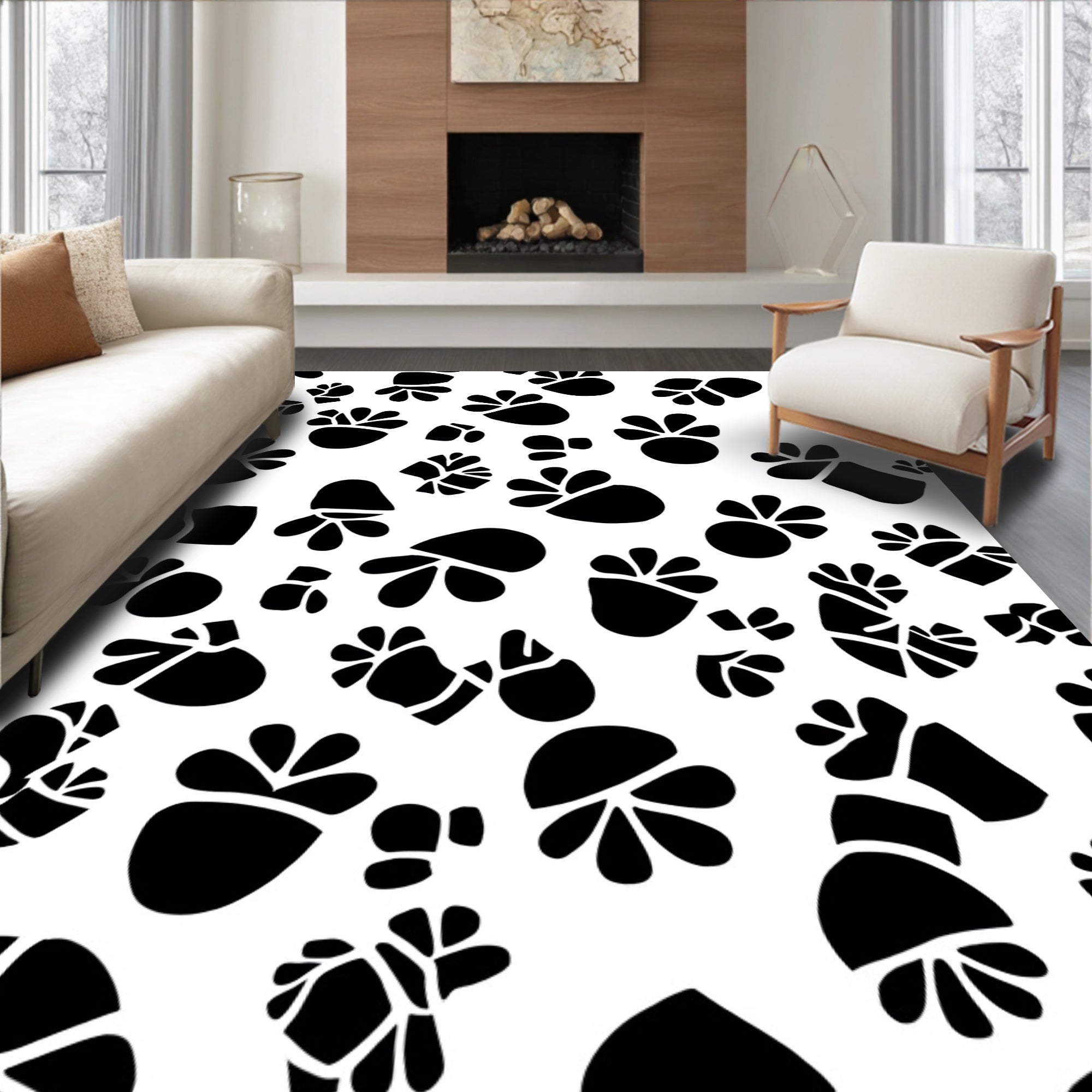 Abstract Black Spot Pattern Rug
