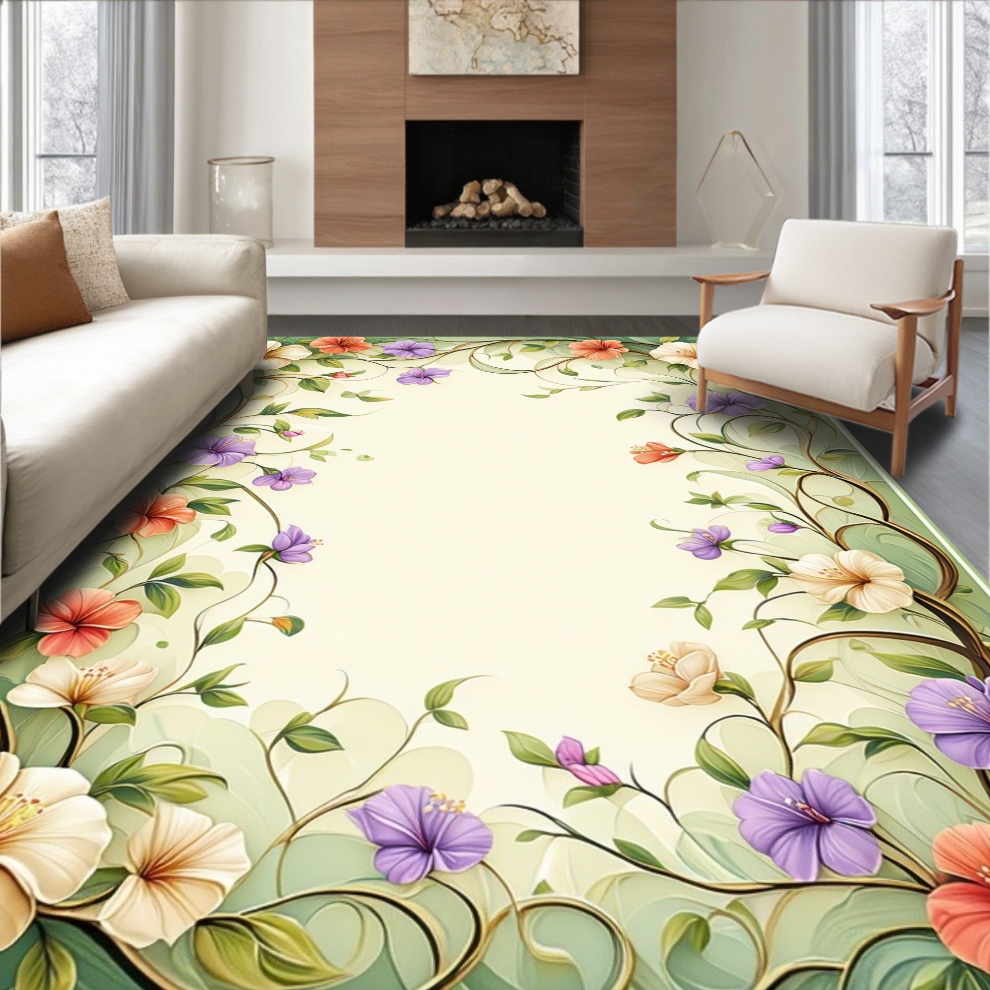 Floral Vine Leaf Patterned Rug