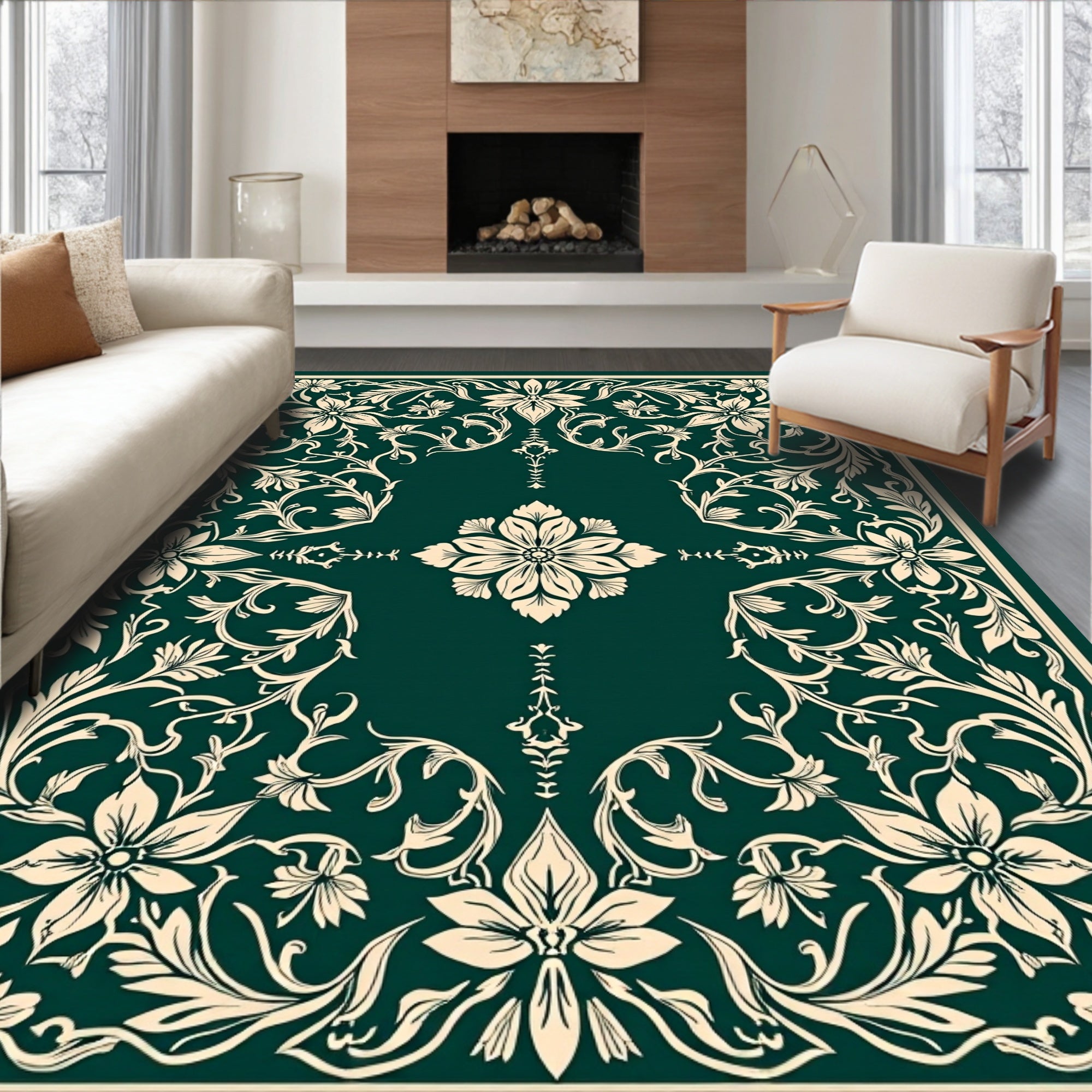 Ornate Floral Vines Patterned Rug
