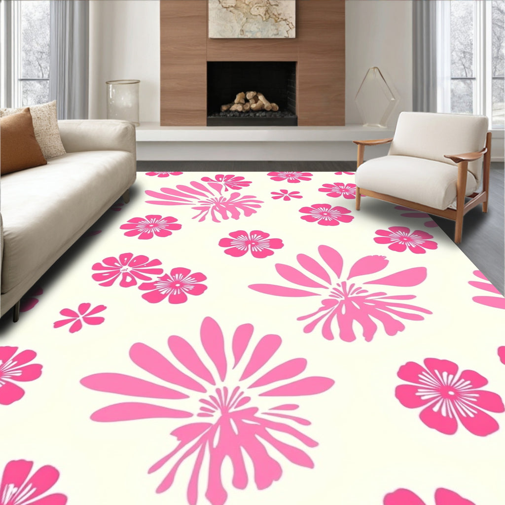 Pink Floral Silhouette Decorative Rug
