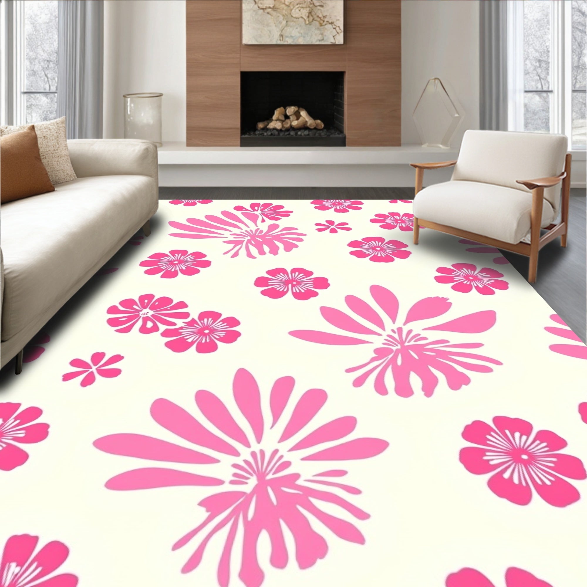 Pink Floral Silhouette Decorative Rug