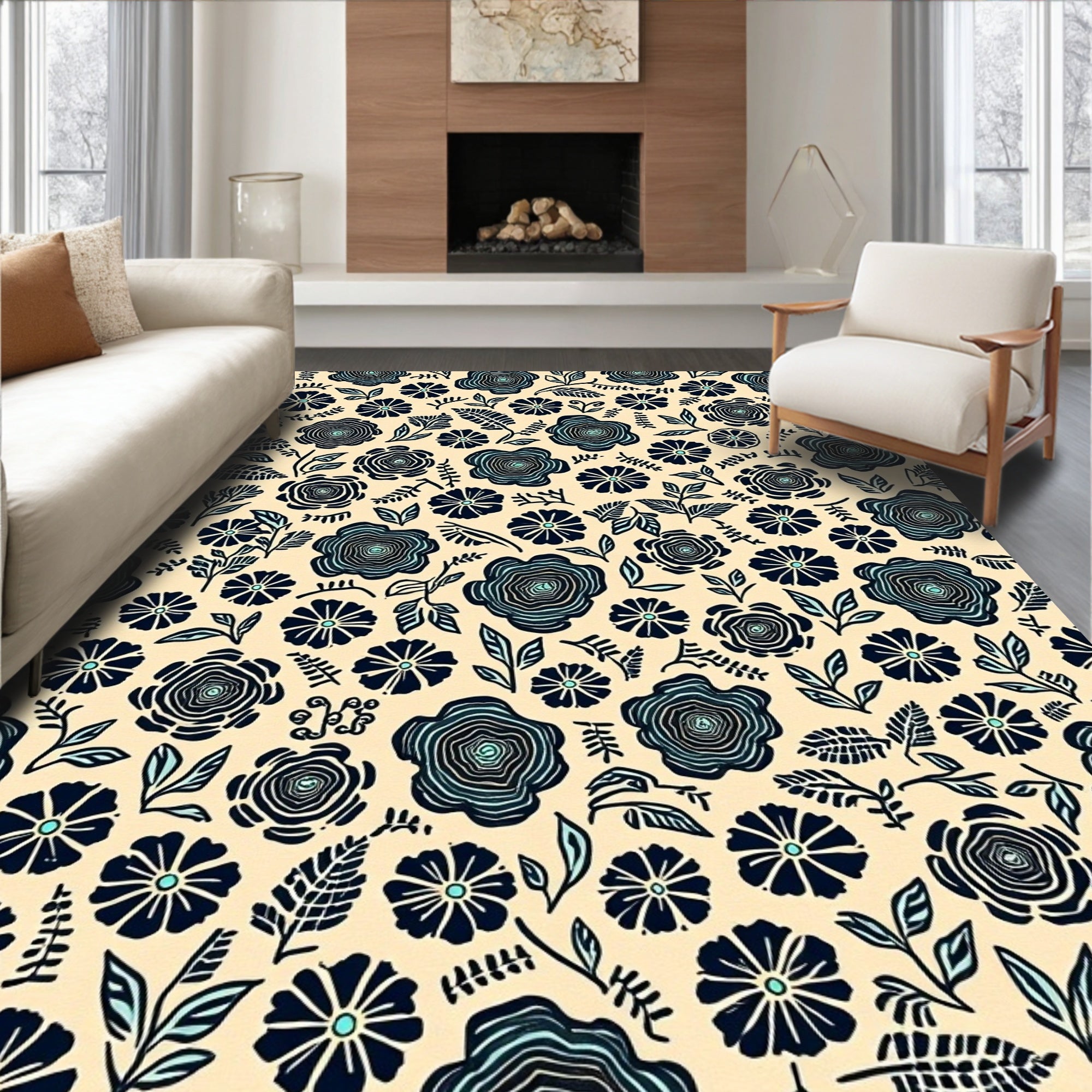 Chic Floral Nature Pattern Design Rug