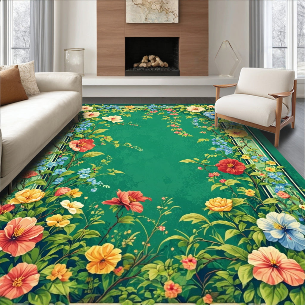 Vibrant Floral Border Garden Design Rug