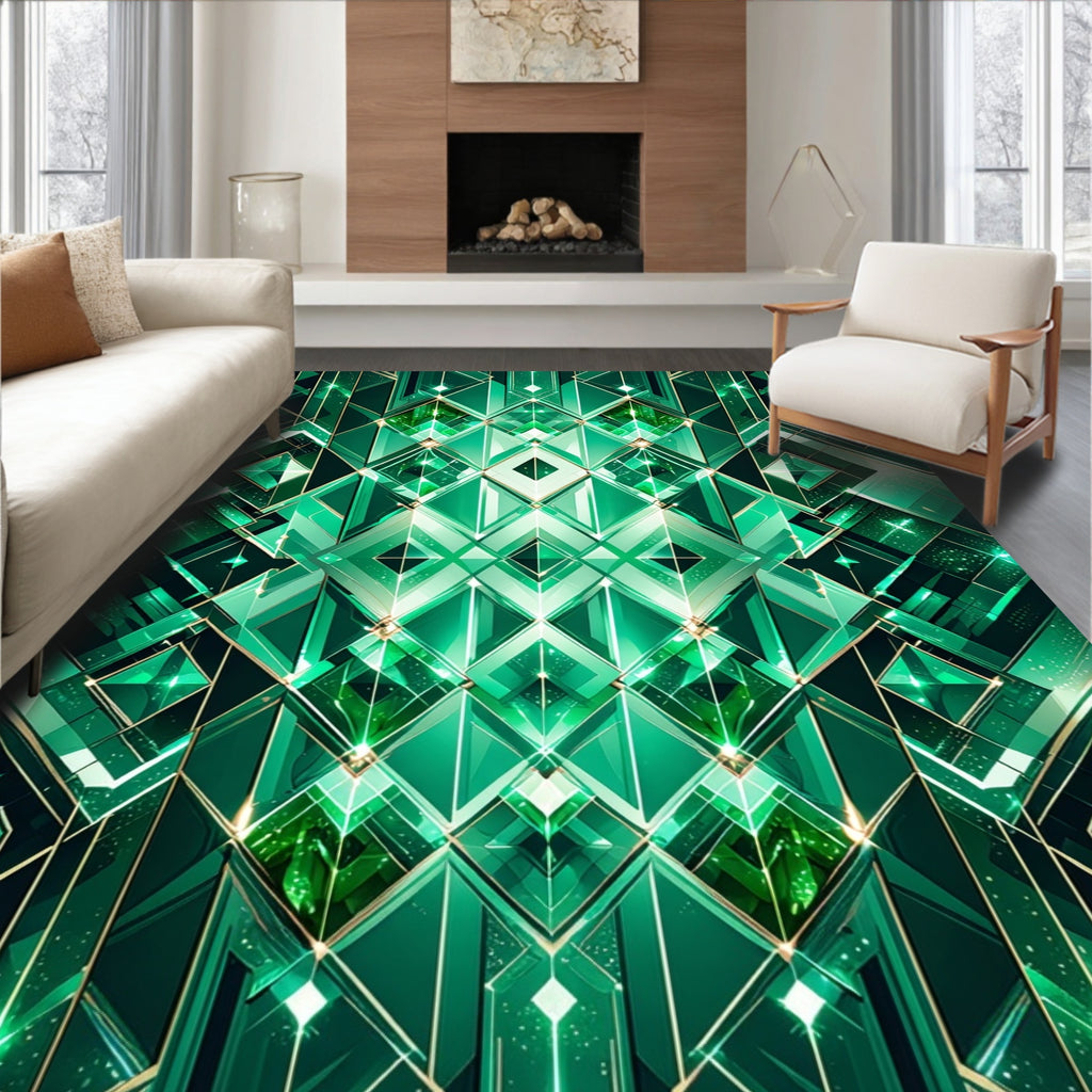 Emerald Geometric Crystal Design Rug