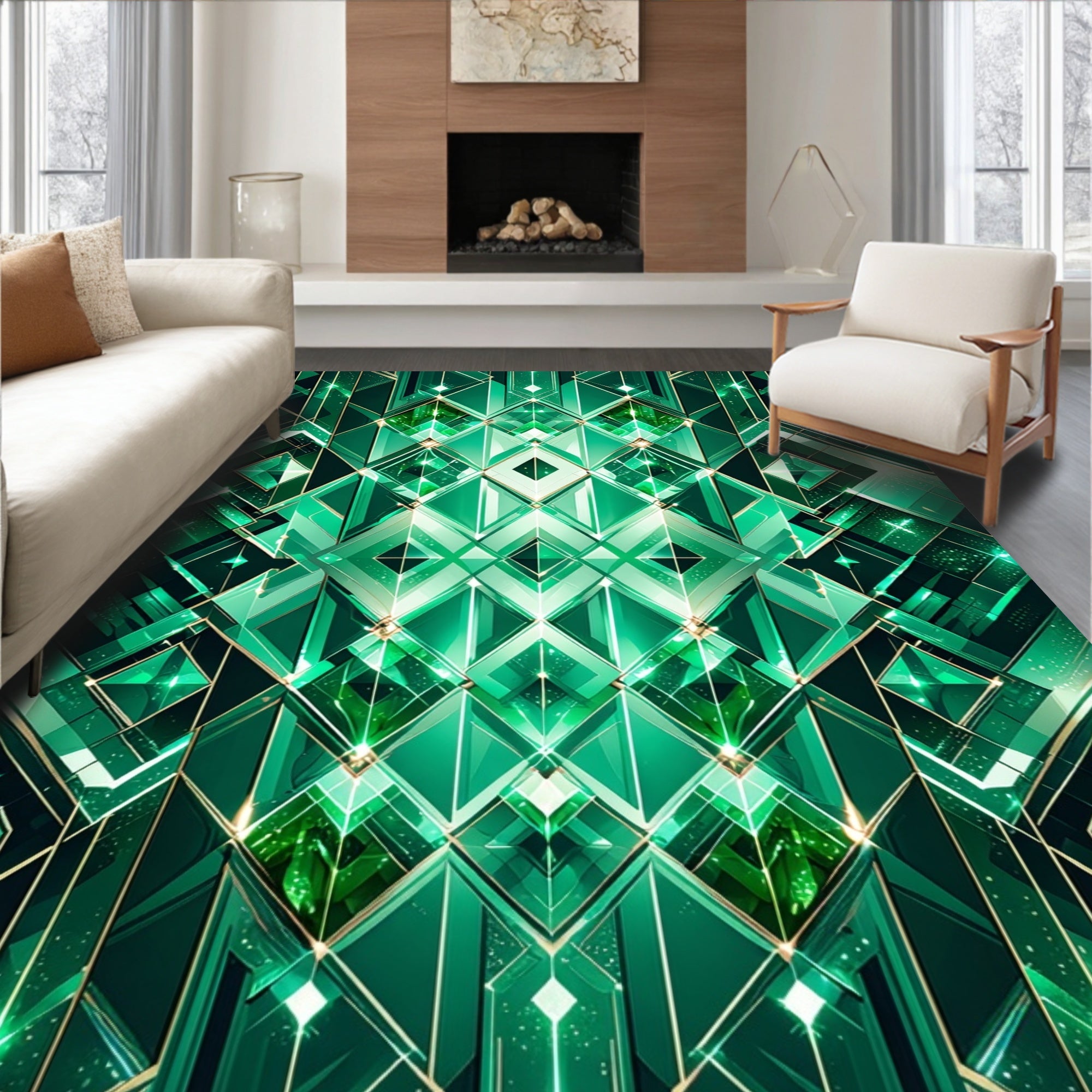 Emerald Geometric Crystal Design Rug