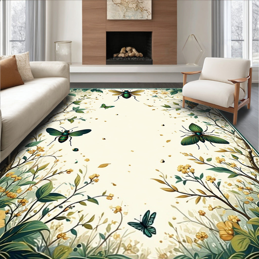 Whimsical Insects Florals Border Design Rug