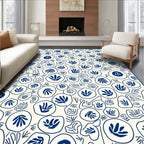 Navy Blue Abstract Botanical Pattern Rug
