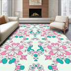 Pink Teal Floral Symmetry Pattern Rug