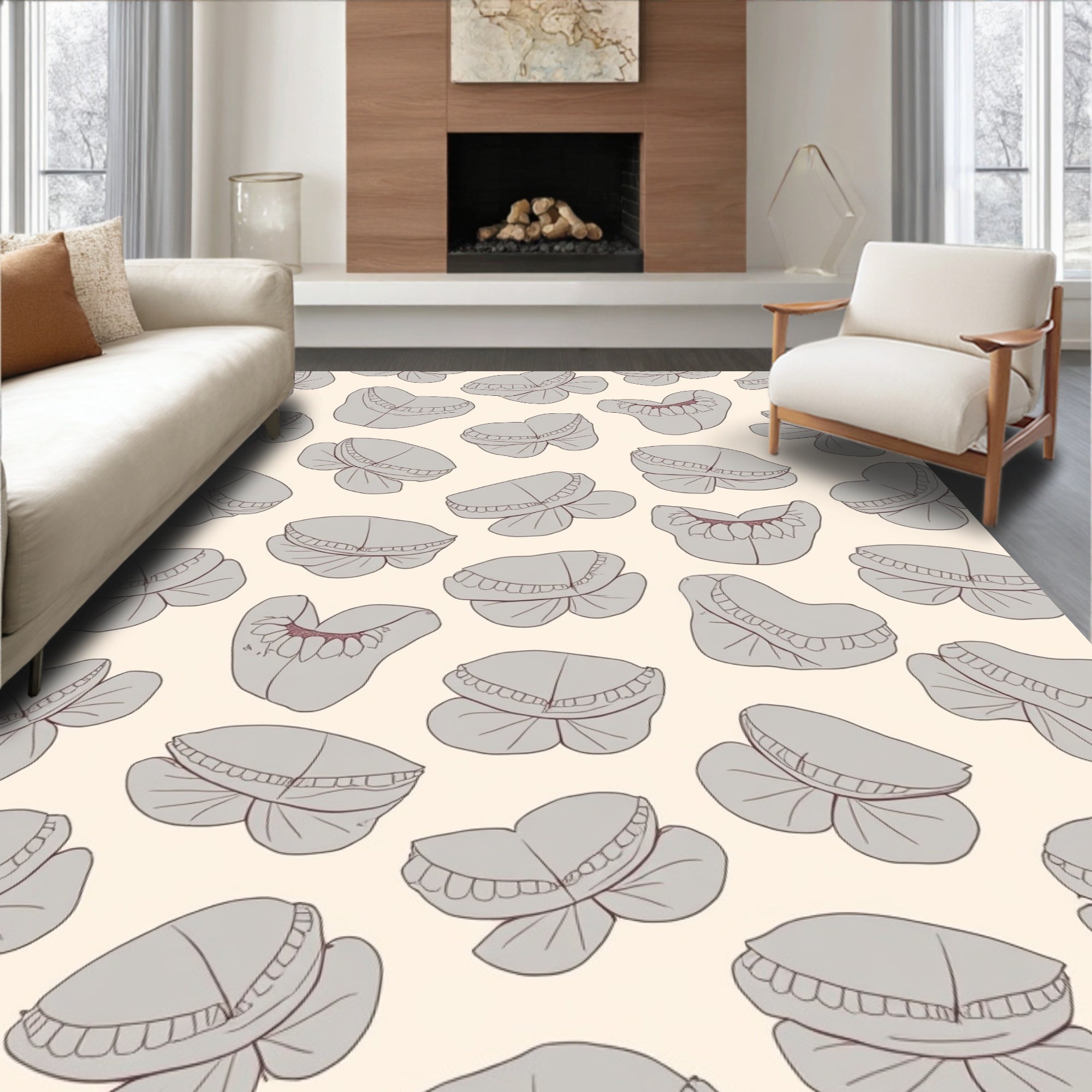 Soft Grey Petal Patterned Rug