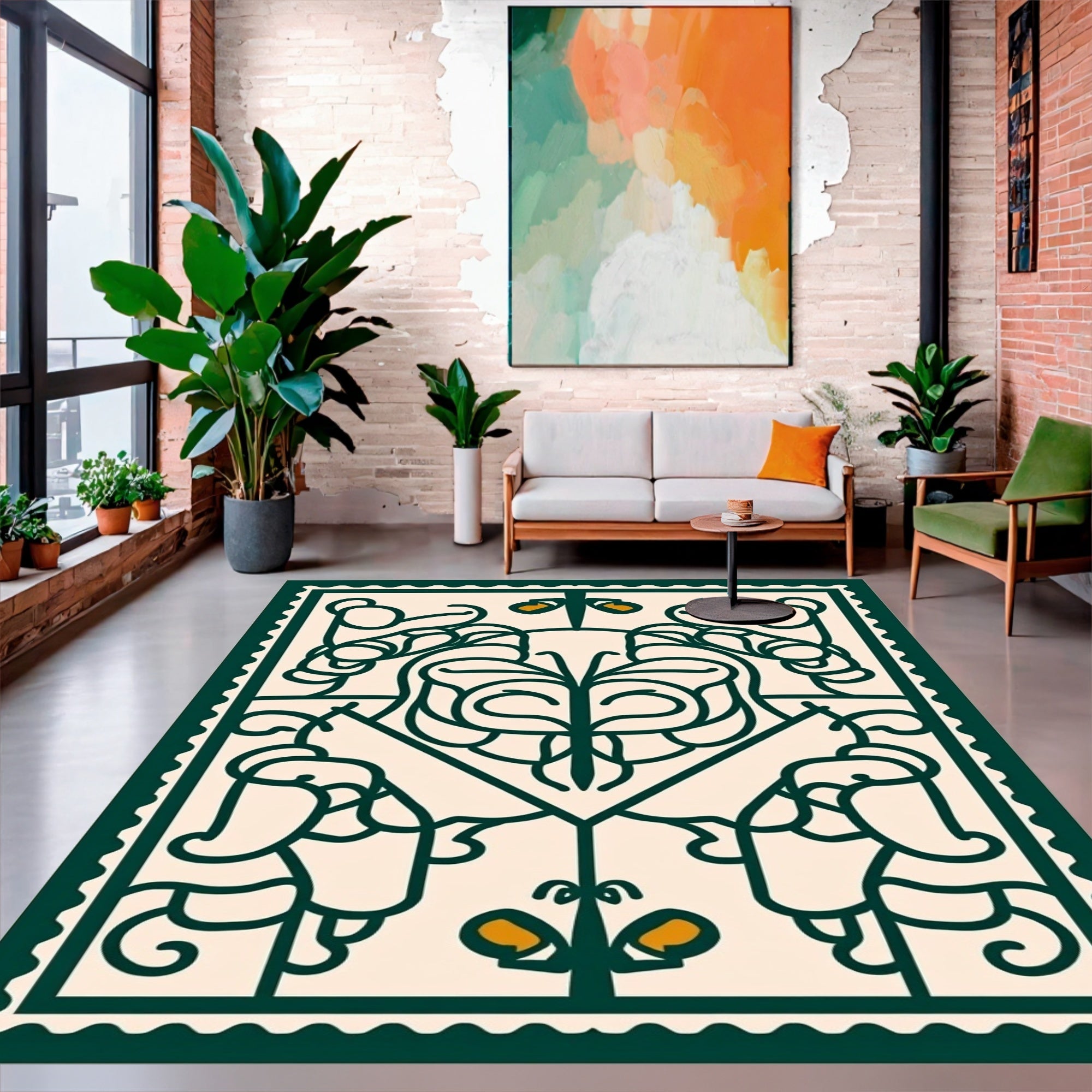 Enchanting Butterfly Floral Line Art Rug