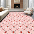 Red Floral Lattice Patterned Rug