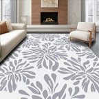 Floral Abstract Gray White Design Rug