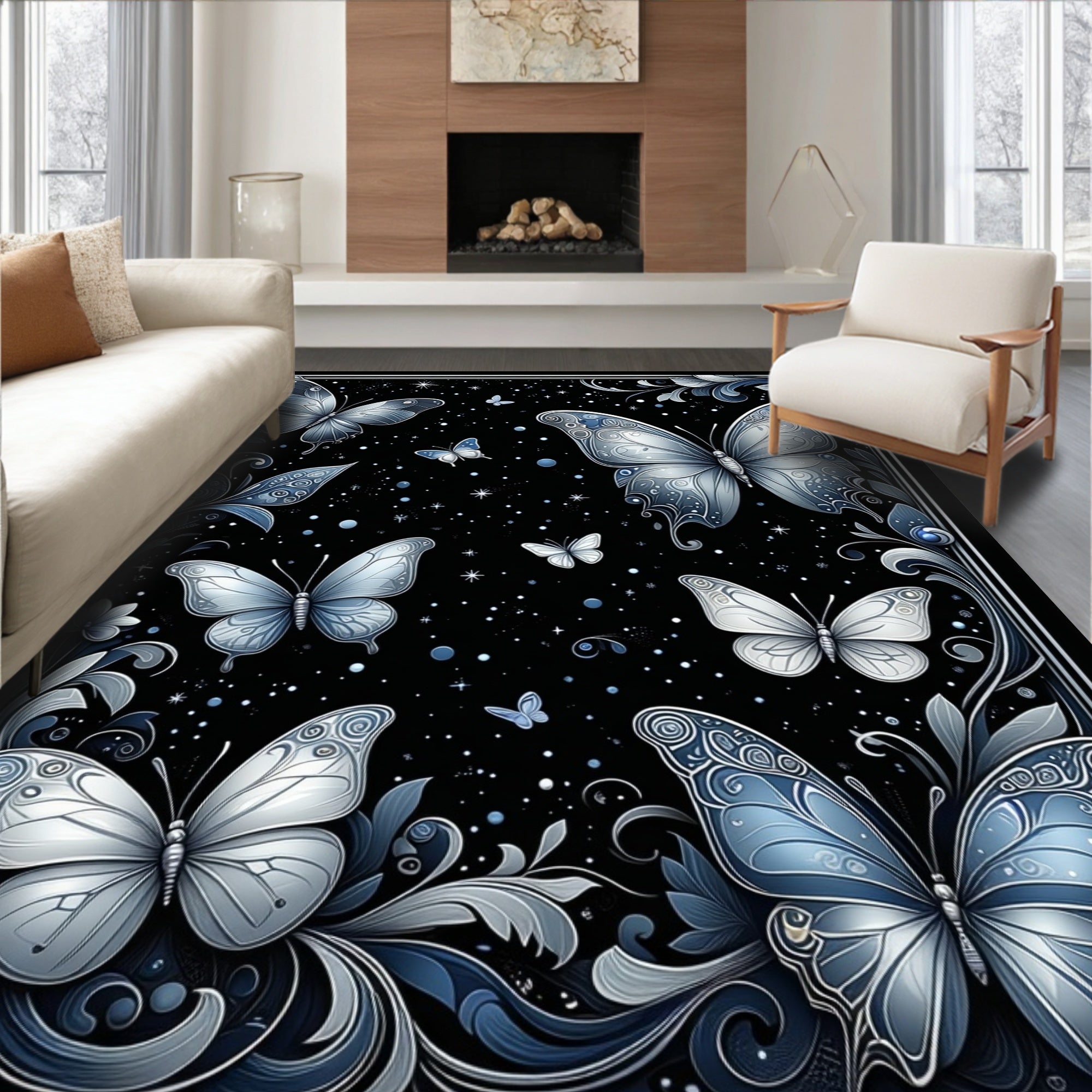 Enchanting Butterfly Night Sky Design Rug