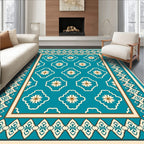 Teal Floral Medallion Border Rug