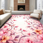Pink Floral Swirl Vine Pattern Rug