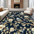 Birds and Blossoms Dark Floral Pattern Rug