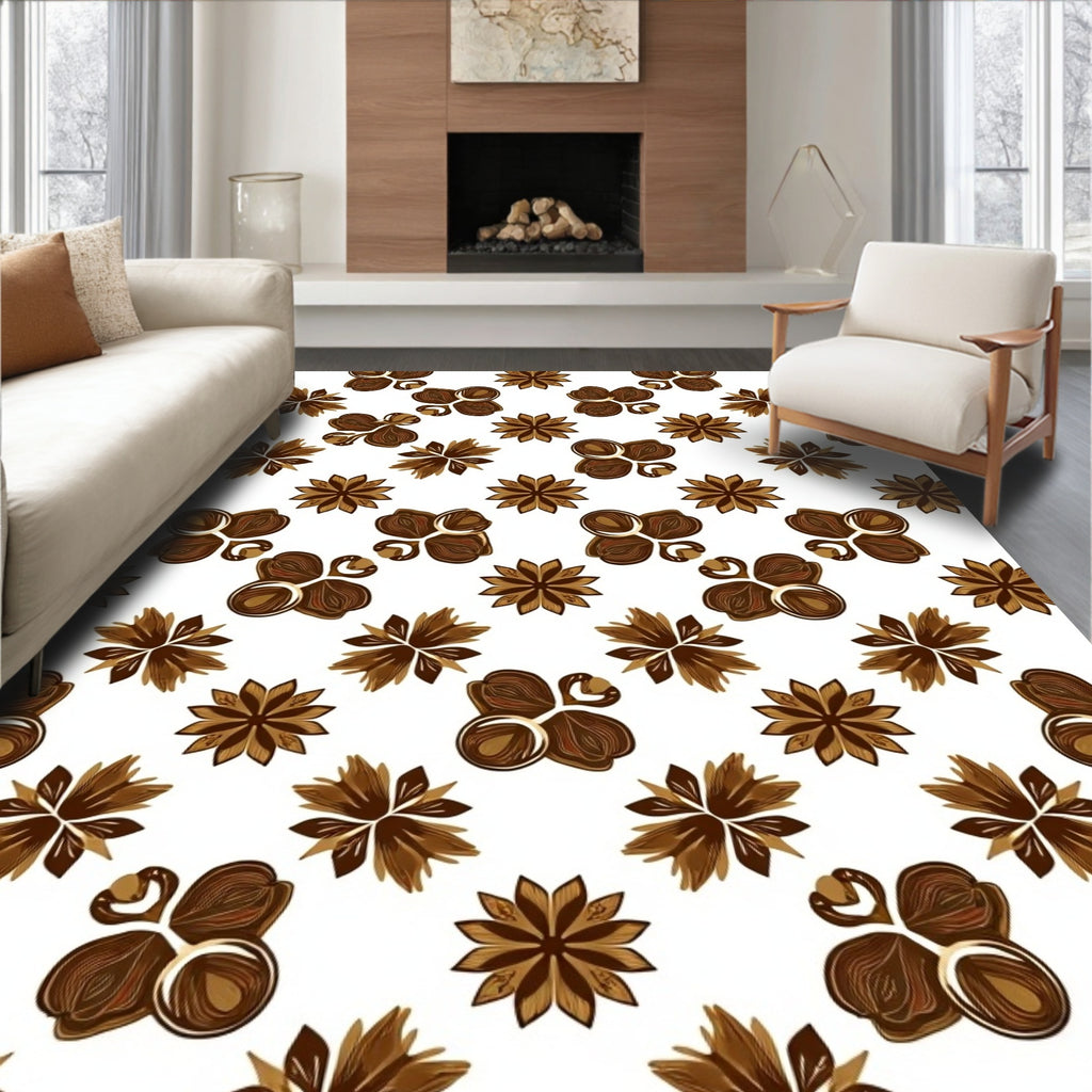Brown Star Anise Floral Pattern Rug