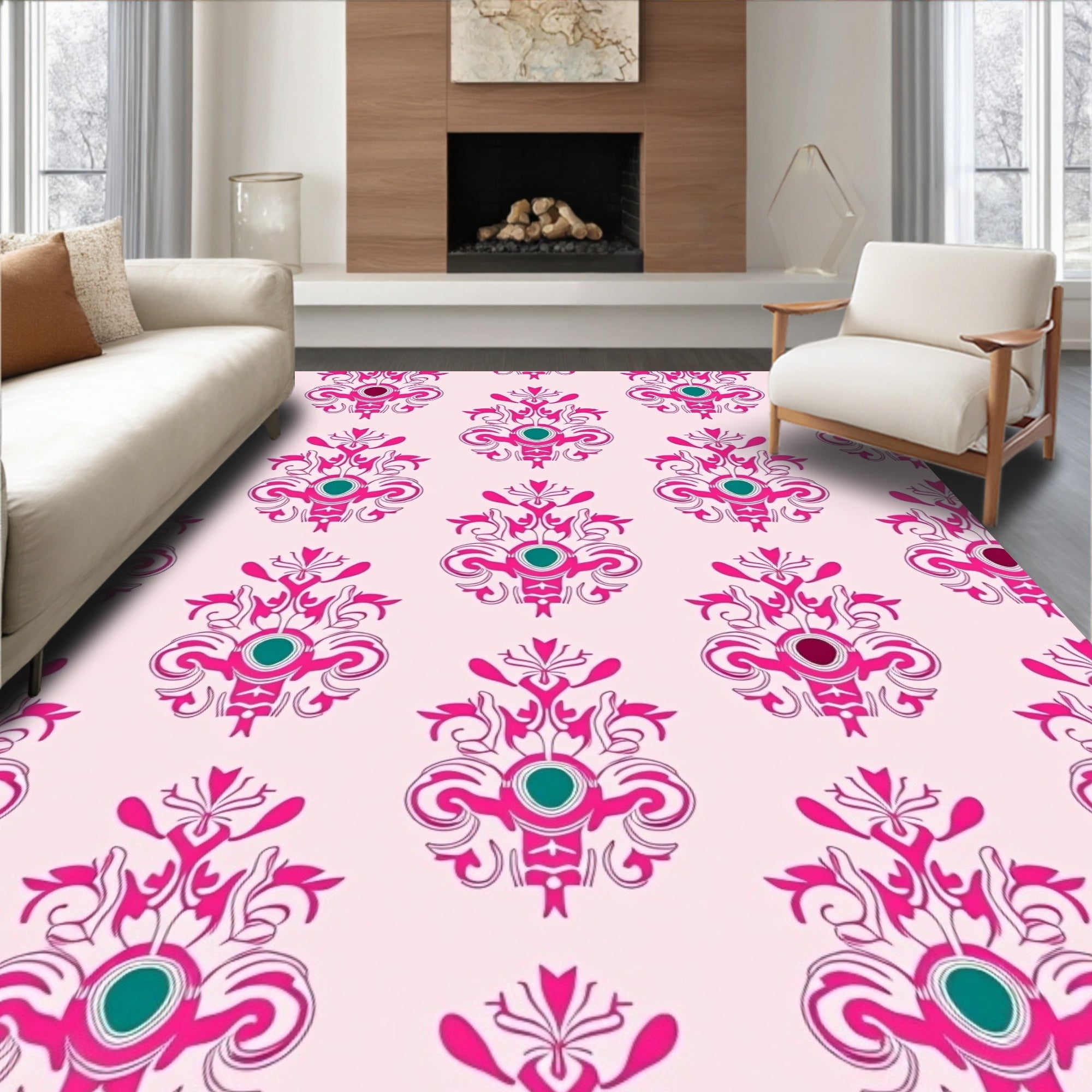 Rococo Inspired Floral Paisley Pattern Rug