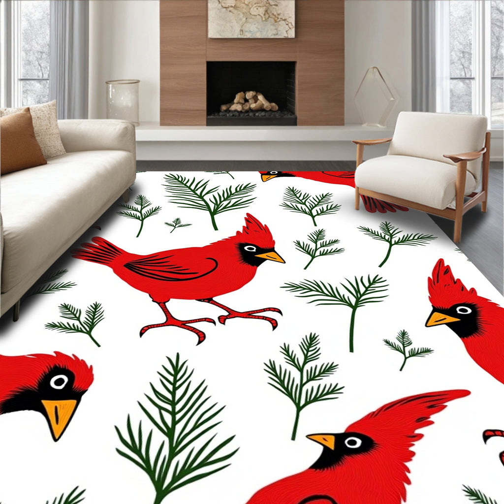Vibrant Red Cardinal Foliage Artwork Rug
