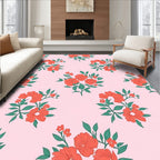Coral Floral Botanical Pattern Rug
