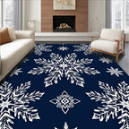 White Snowflake Navy Night Sky Rug