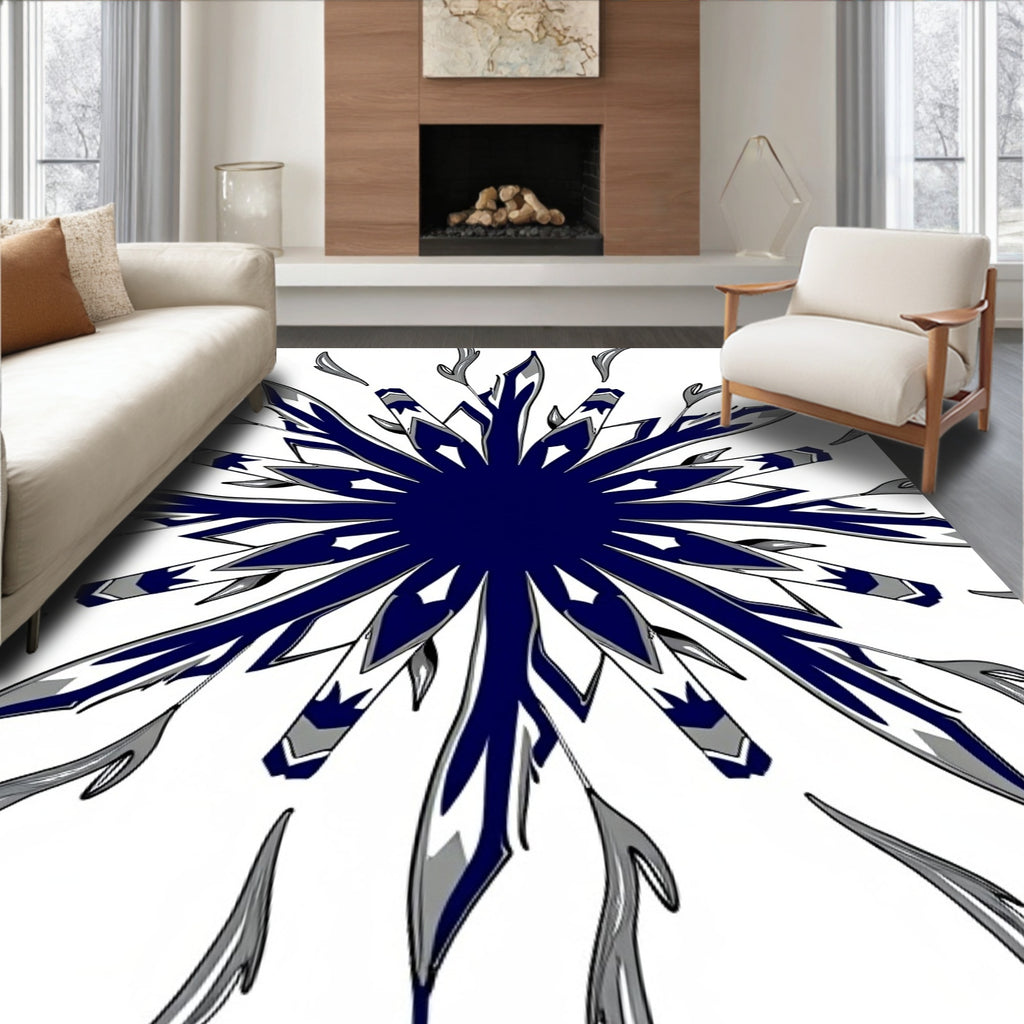 Modern Navy Blue Starburst Rug
