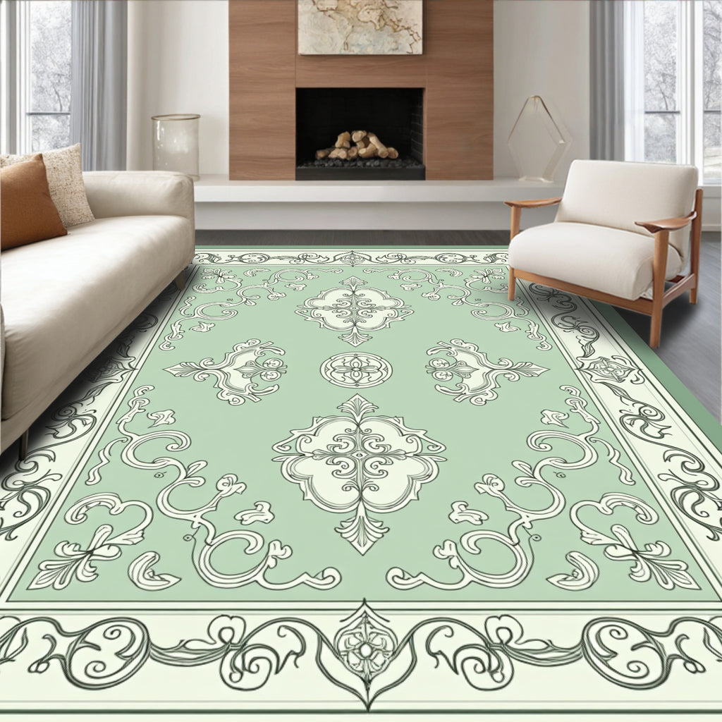 Classic Scrollwork Emerald Border Design Rug