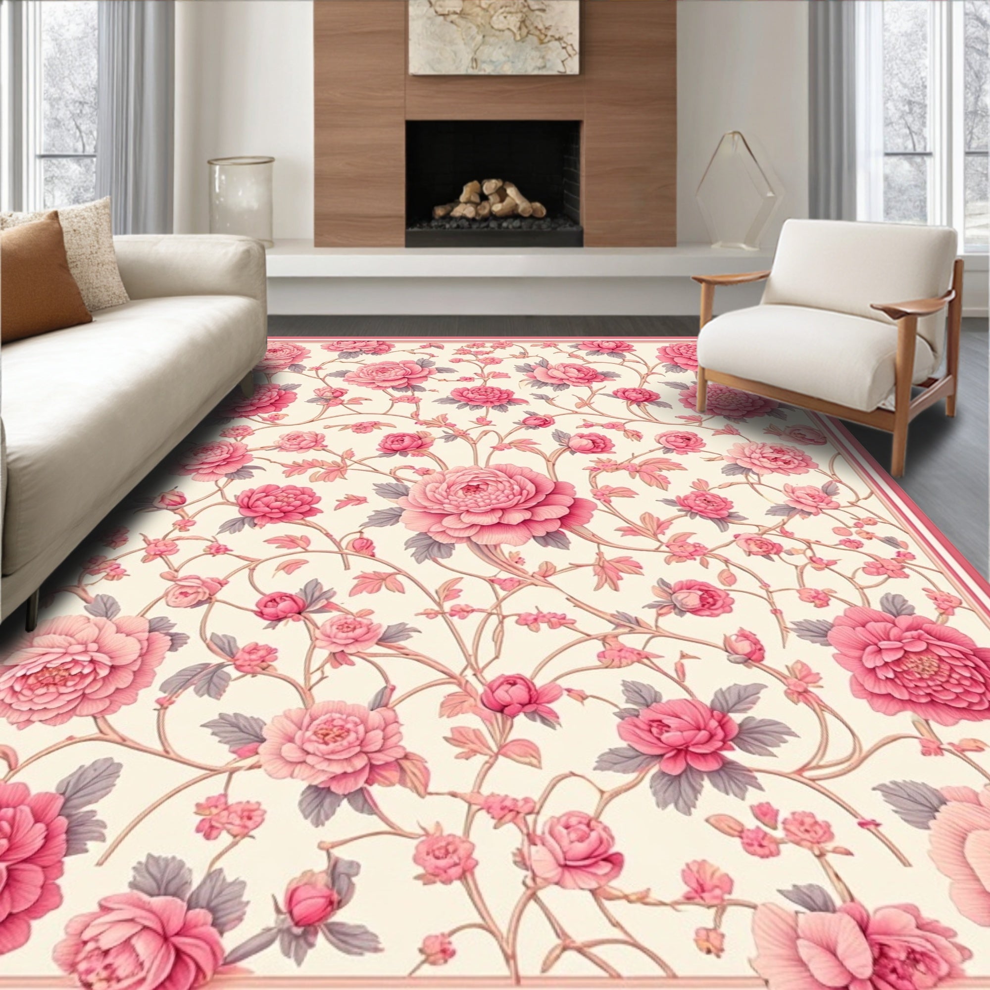 Floral Garden Pink Blossom Design Rug