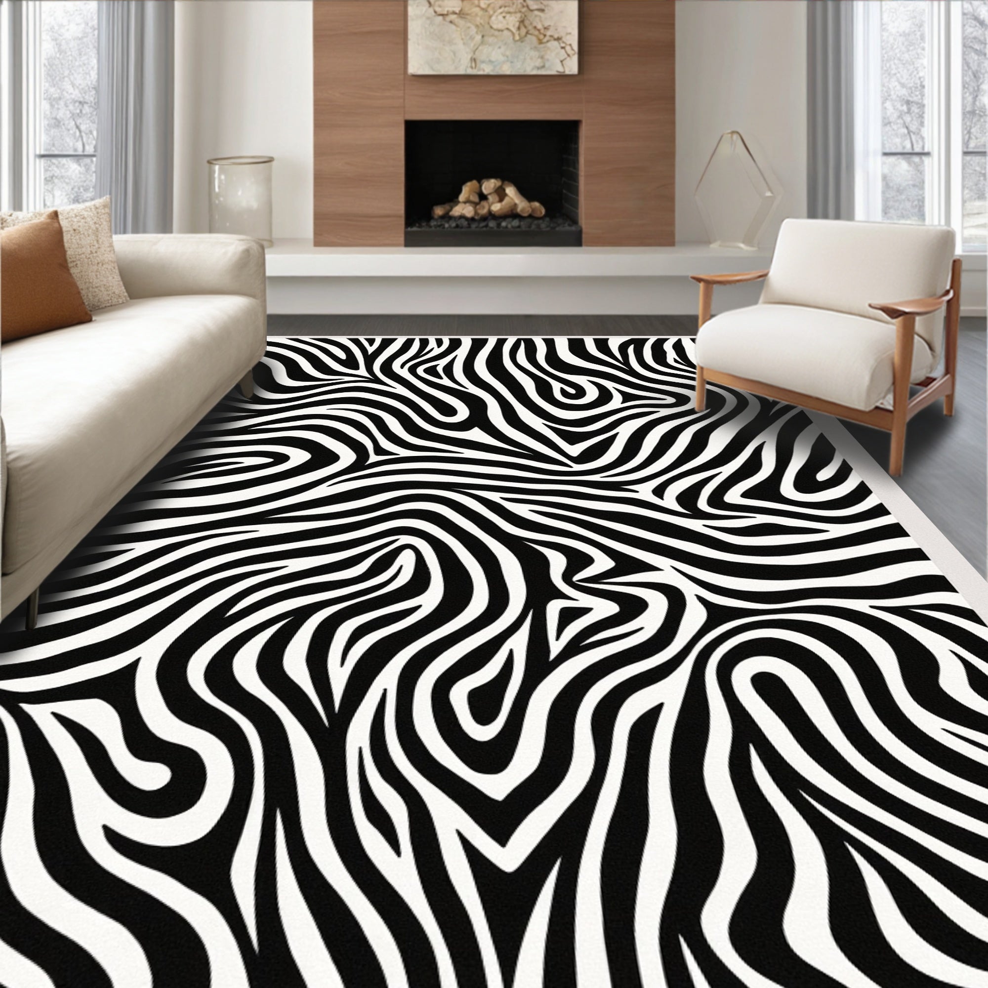 Wild Zebra Stripe Abstract Rug