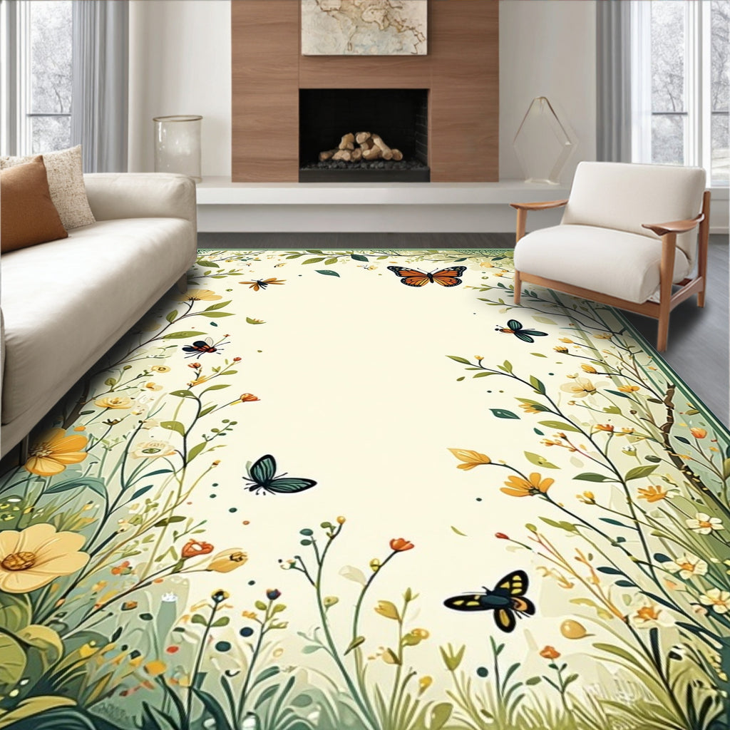 Whimsical Floral and Butterfly Garden Design Rug