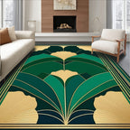 Art Deco Green Gold Leaf Pattern Rug
