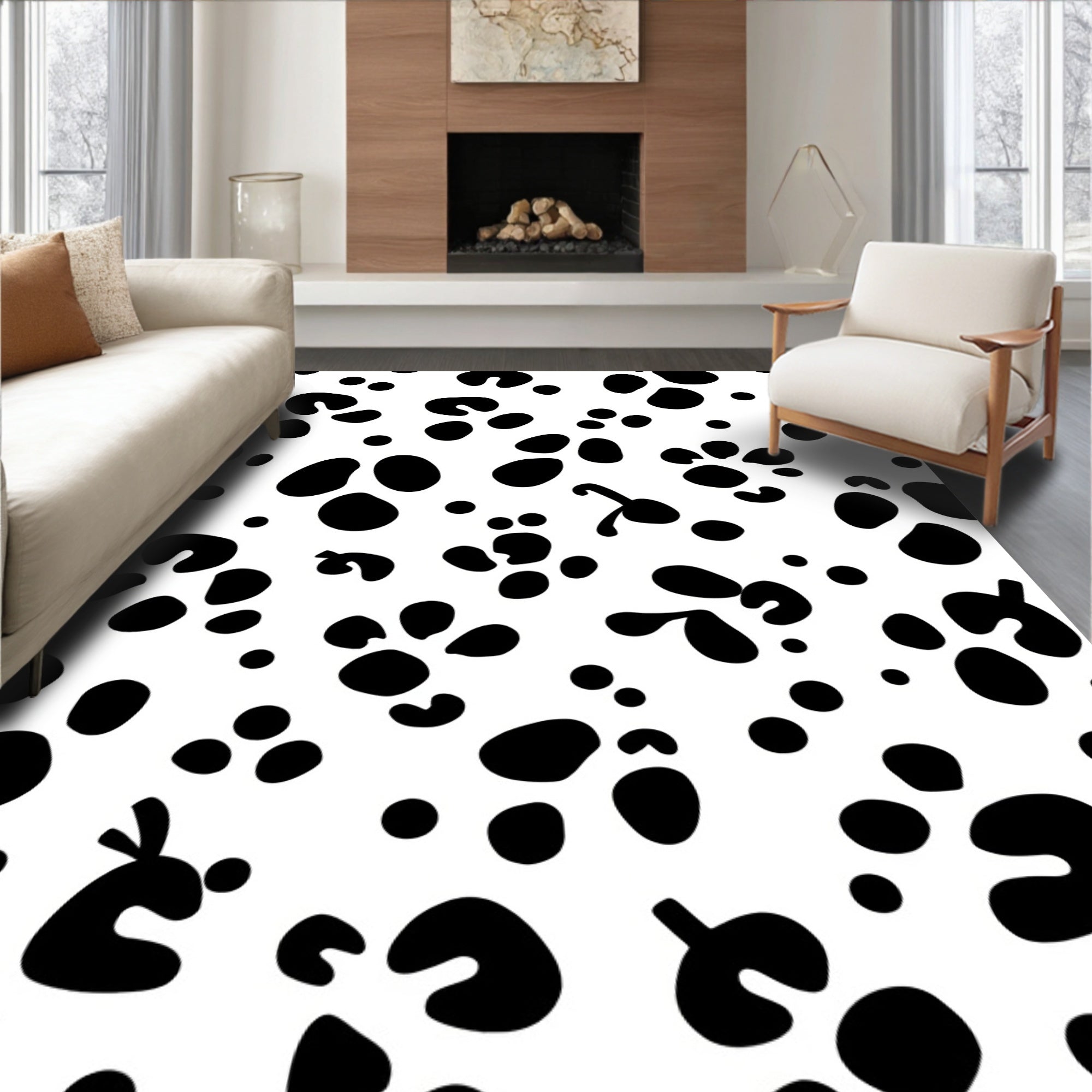 Black White Spotted Pattern Rug
