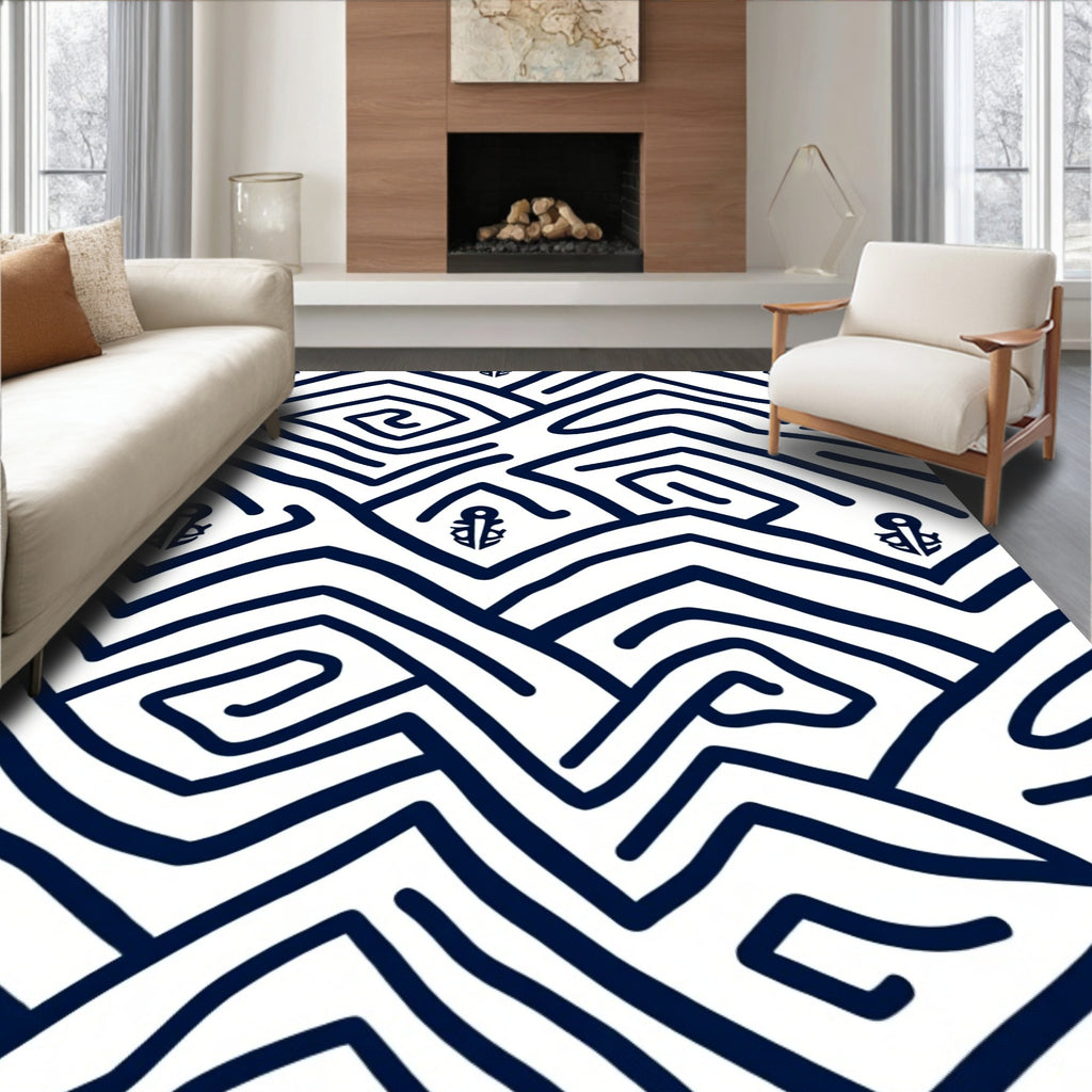 Naval Anchor Geometric Abstract Rug