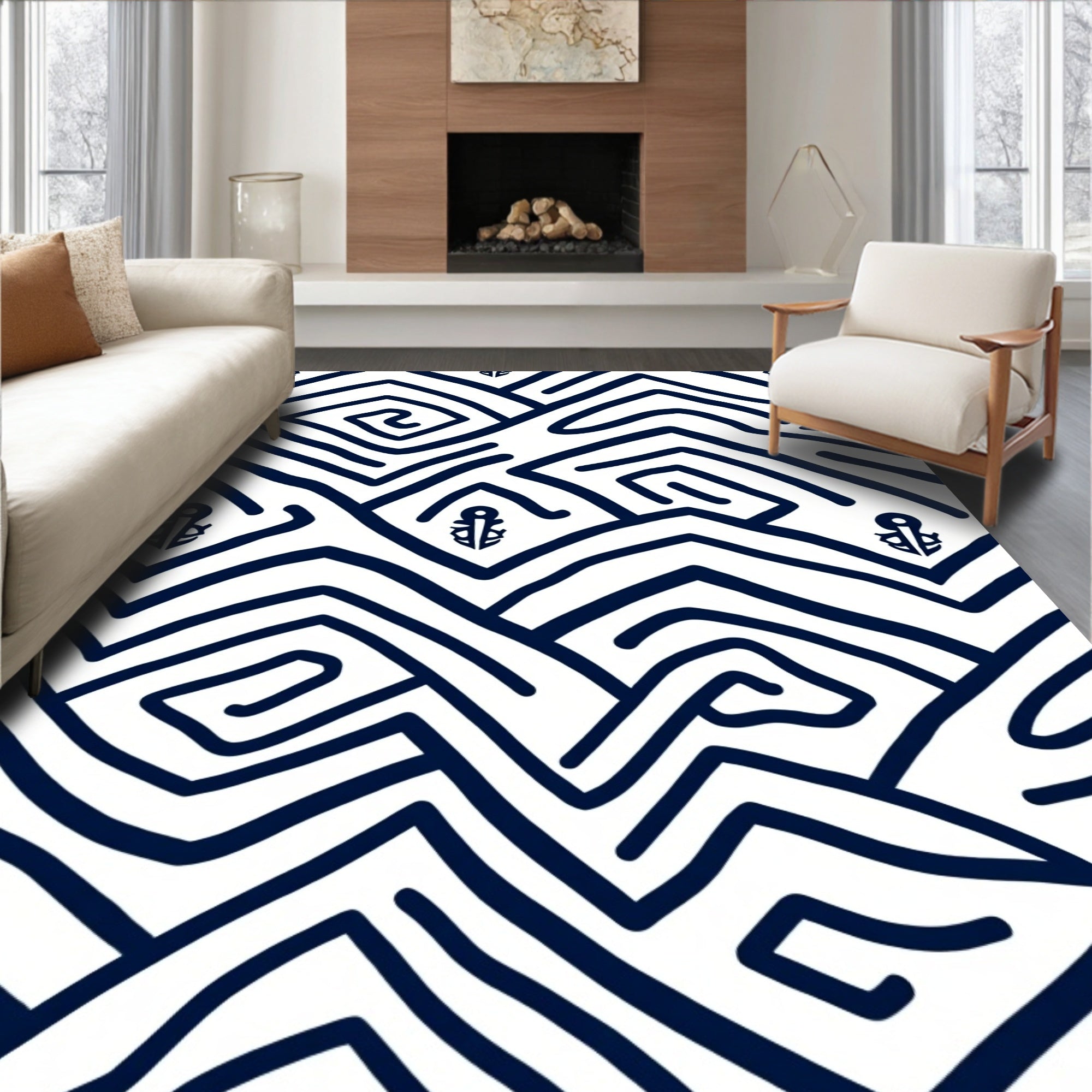 Naval Anchor Geometric Abstract Rug