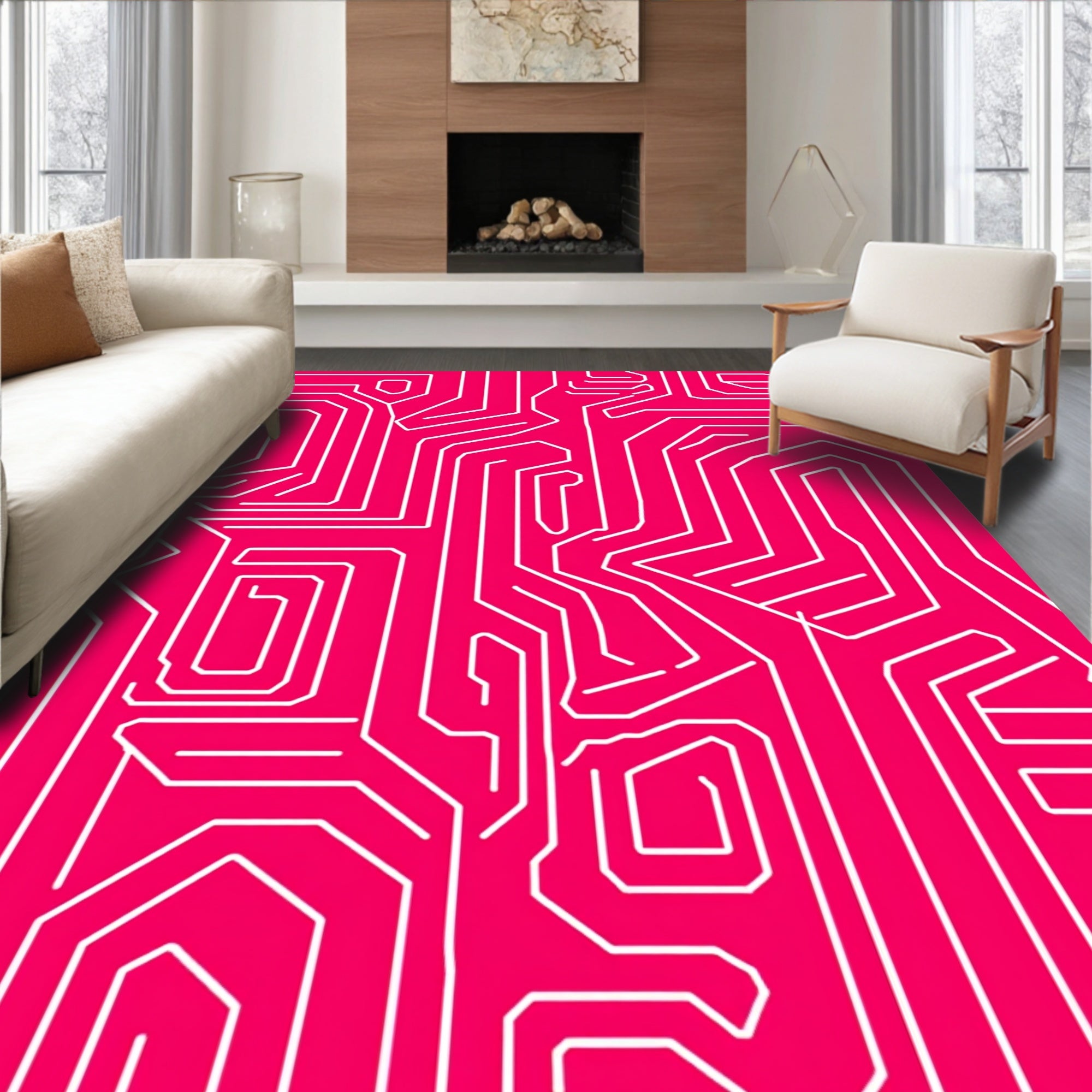 Circuit Board Inspired Geometric Design Rug