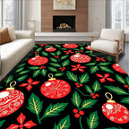 Festive Red Ornaments Holly Poinsettia Rug