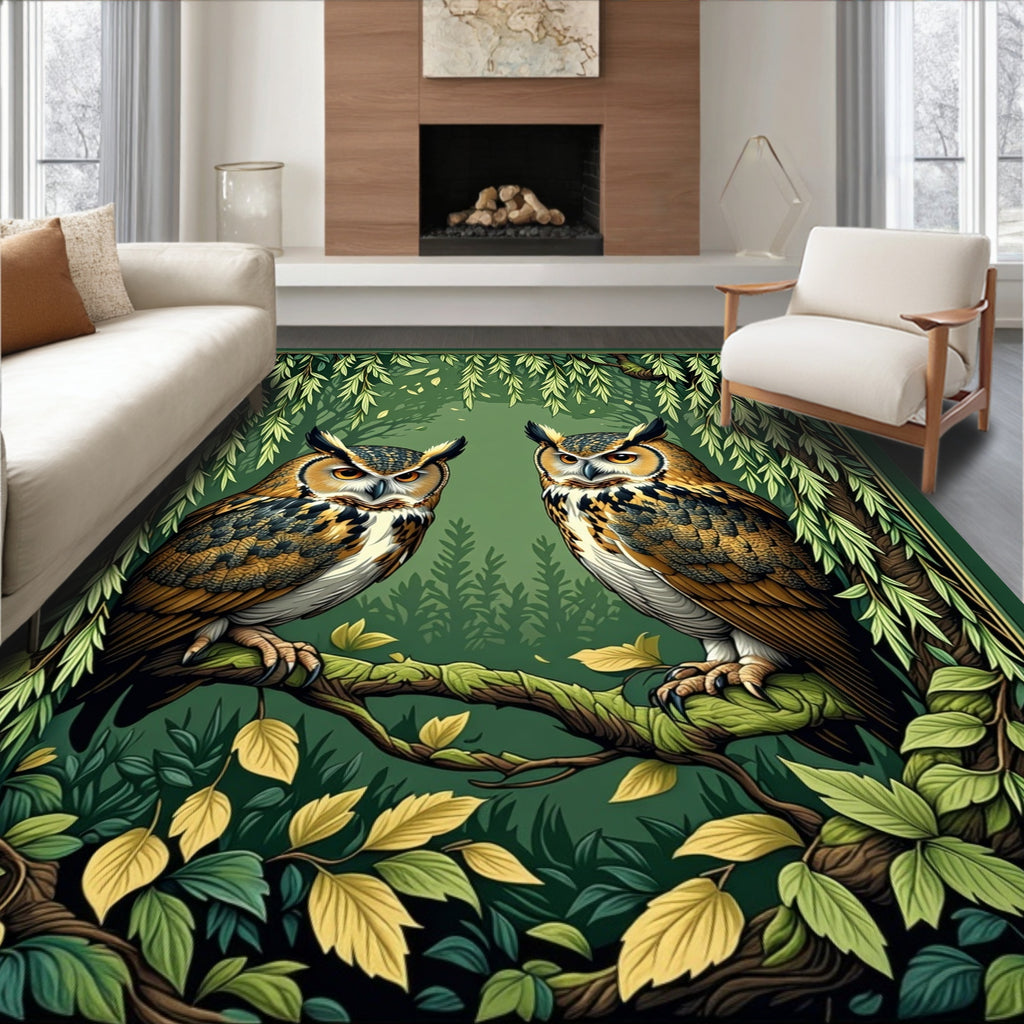 Wise Owls in Enchanted Forest Design Rug