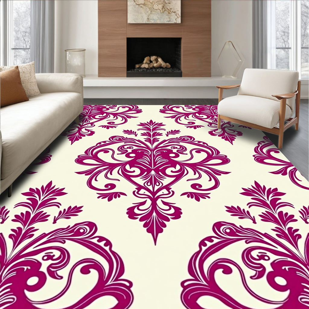 Ornate Damask Floral Design Rug