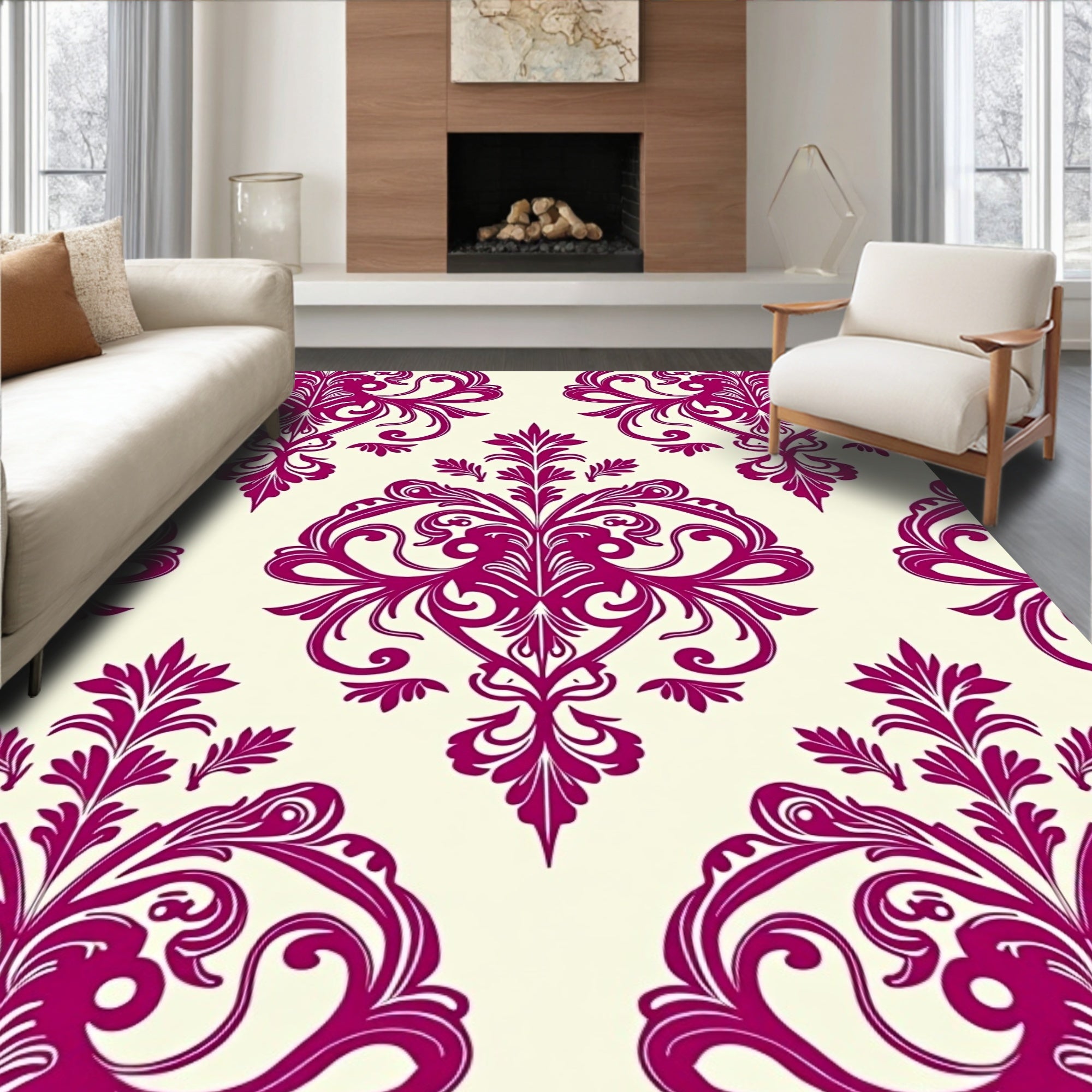 Ornate Damask Floral Design Rug