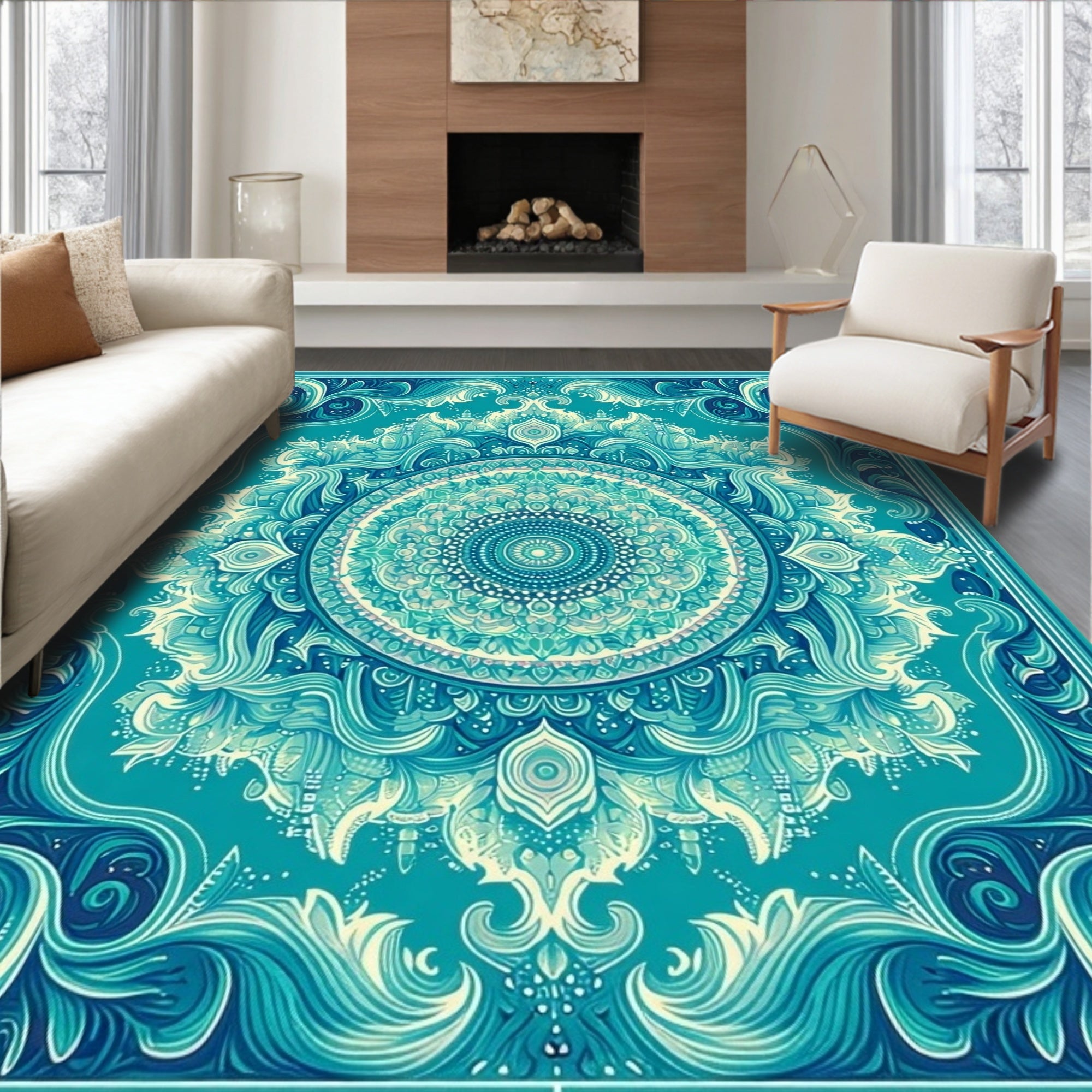 Oceanic Abstract Mandala Pattern Rug