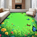 Vibrant Butterflies Floral Garden Design Rug