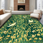 Golden Birds Amidst Bamboo Leaves Rug