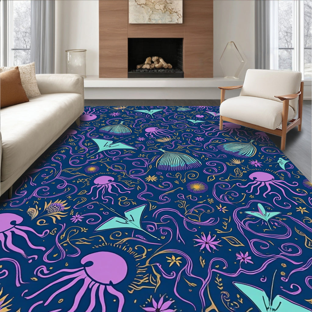 Whimsical Ocean Fantasy Jellyfish Pattern Rug