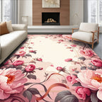 Floral Vines Pink Peonies Design Rug